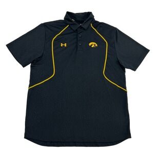 Iowa Hawkeye Shirt Men's L Black Under Armour HeatGear Short Sleeve Polo